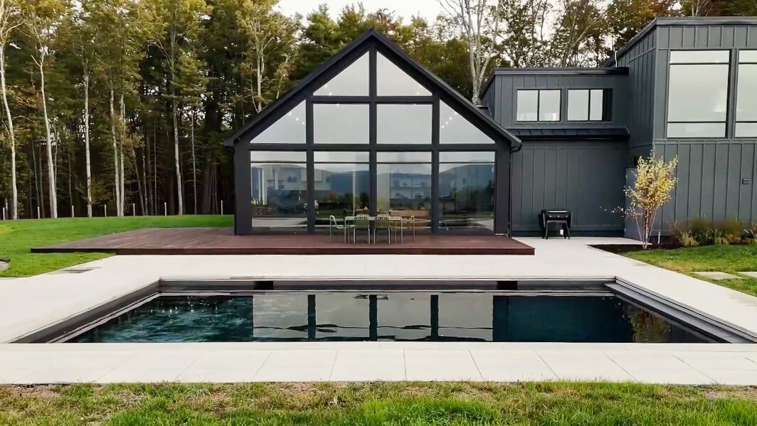 Upstate New York modern real estate architectural film with pool and mountain views
